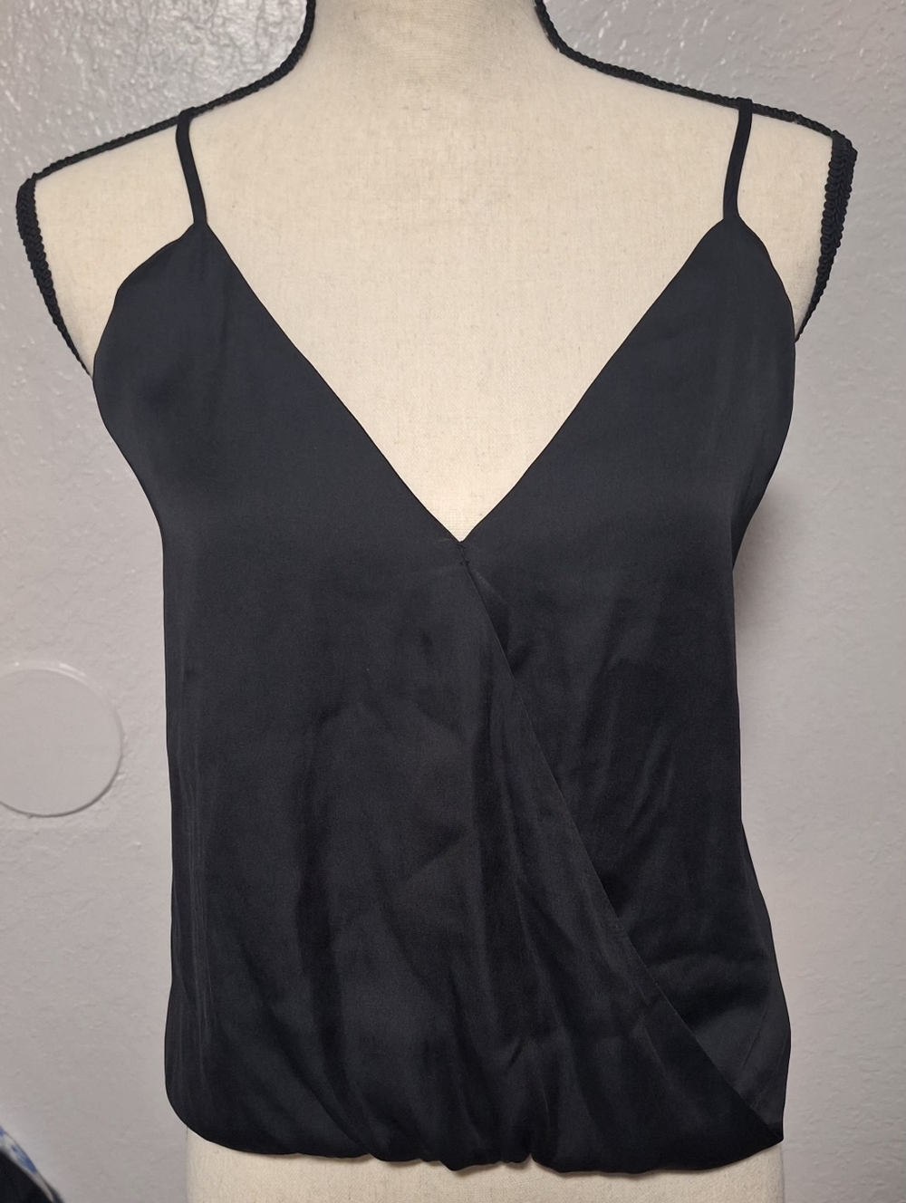 Paige Silky Black V-Neck Surplice Camisole Back Strappy Top XS